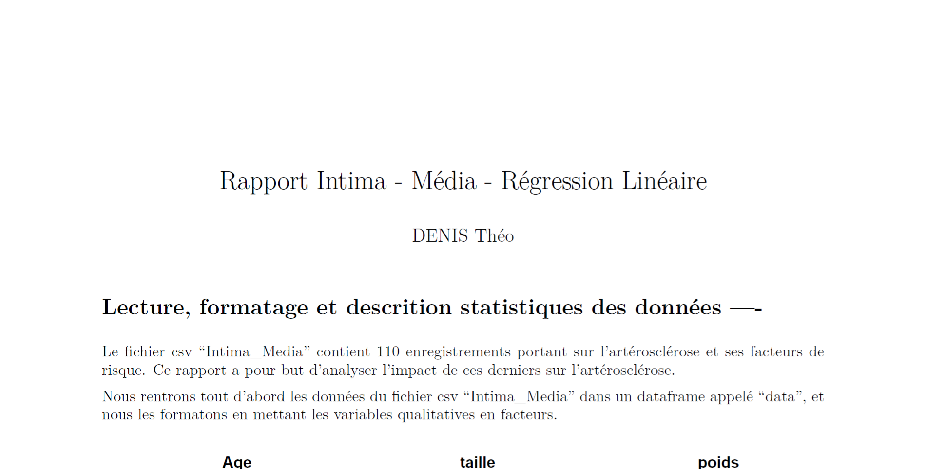 Régression linéaire sur l'artérosclérose
